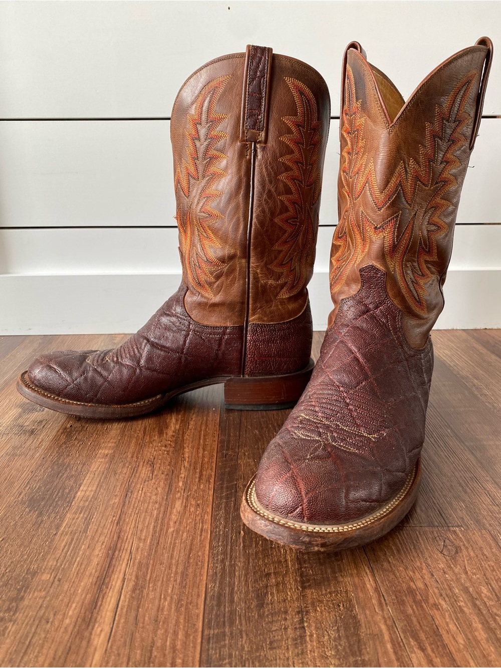 Lucchese 2000 Rare Exotic Cognac Brown Elephant “print” Size 9.0 D Cowboy Boots
